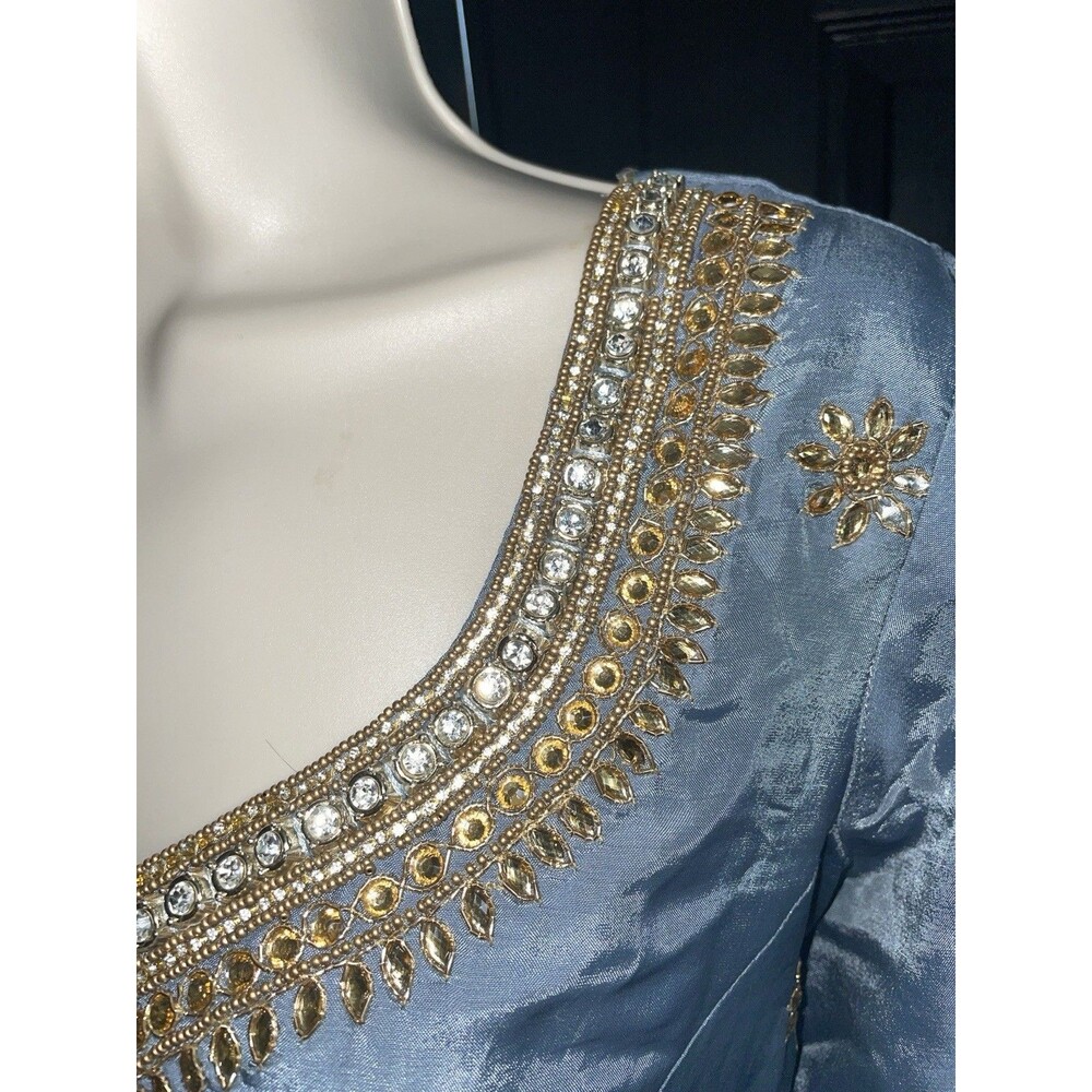 Light Blue Embroidered Kurta Gold Kundan Work Size M/L 38-40 Bust